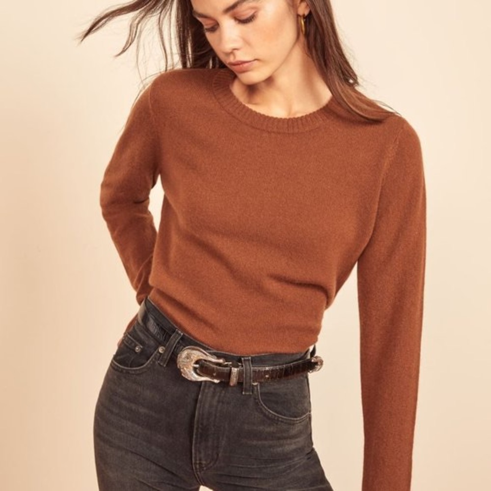 NWT Reformation Cashmere Crewneck Sweater Cinnamon